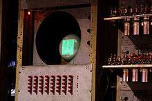 Small cathode ray tube in a rusty metal frame