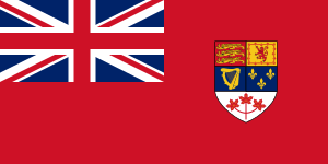 Sky Blue flag with Union Flag as top left quarter and crest on right side