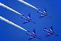 Japan air self defense force Kawasaki T-4 Blue Impulse RJST Trail to Diamond Roll.JPG