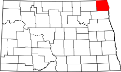 Map of North Dakota highlighting Pembina County