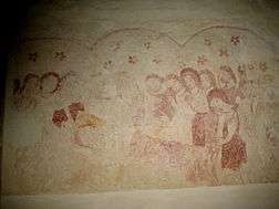 Medieval wall painting in the nave of Sutton Bingham Church
