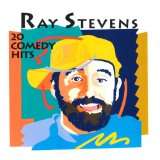 The cover of the album.  It depicts the face Anglo man with a black beard and yellow ball cap on a background of different-colored rectangles.  Along the top it says "Ray Stevens" and on the left side it says "20 Comedy Hits"
