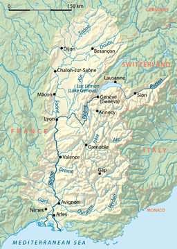 Drainage basin of the Rhône.