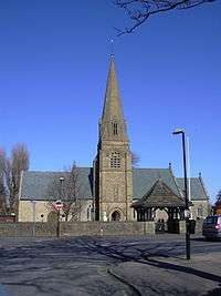 A church with a central steeple