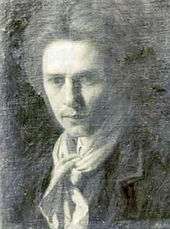 head and shoulder drawing of young man, clean shaven with a bouffant mane of hair